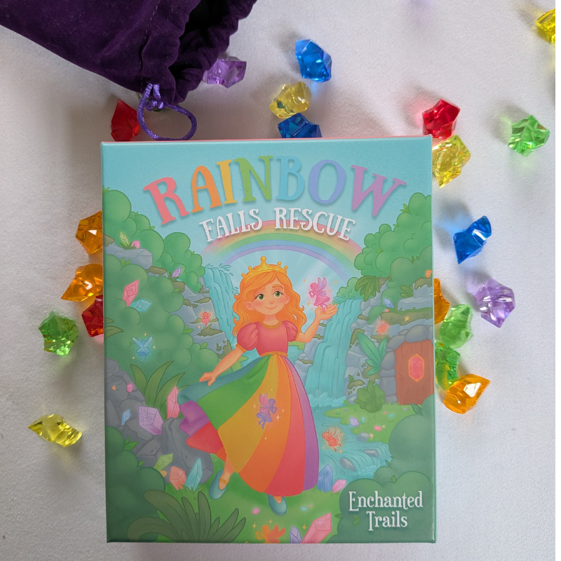 Game Cover featuring a picture of a girl in a rainbow themed dress on a fantasy background