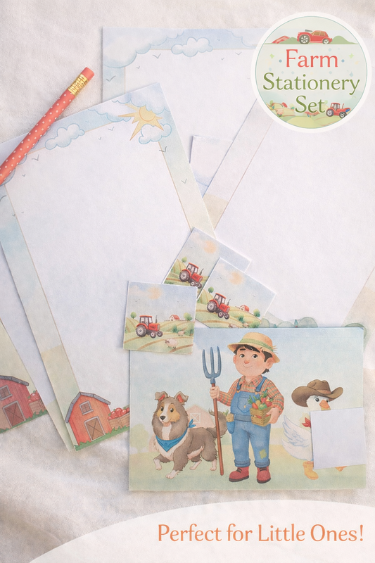 Farm Stationery Set with Tractor Stickers